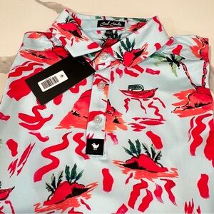 Bad Birdie‎ men's red rocks golf polo size large blue/red resortwear NWT